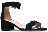 Suede Open Toe Ankle Strap Sandal - Trendy Kitten Heel Shoe - Low Block Formal Heel - Mimi by J....