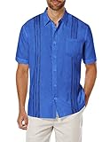 COOFANDY Mens Linen Shirt Short Sleeve Cuabn Guayabera Shirts Summer Beach Shirts Royal Blue