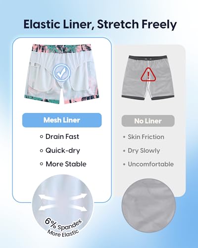 Image of maamgic Mens Swim Trunks 5 Inch with Mesh Lining, Quick Dry Mens Bathing Suit, Swim Shorts for Swimming and Beach