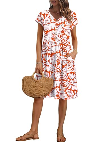 Image of AUSELILY Women's Summer Short Sleeve Knee-Length V Neck Dress with Pockets | V Neck,Cap Sleeve,Loose-Fit,Casual Dresses,2026 New