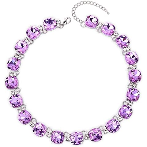Bib Statement Necklace,XILAZAB Purple Choker Necklace Silver Finish Violet Crystal Necklace Multi Square Glass Crystal Collar Choker Necklace Luxury Jewelry,Jewelry Gifts for Her, Zinc, Amethyst Cover