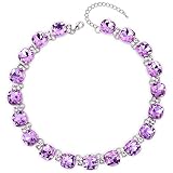 XILAZAB Bib Statement Necklace, Purple Clear Choker Necklace Silver Finish Violet Crystal Necklace M