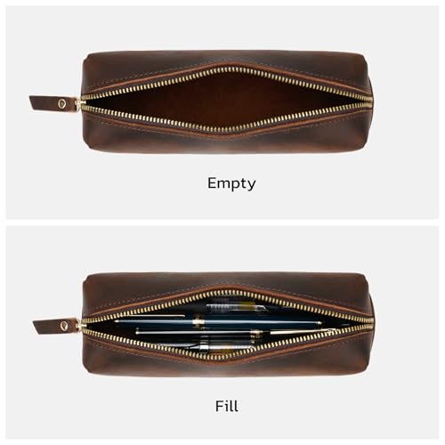 Image of ECHSRT Small Genuine Leather Pencil Pouch for Adults, Coffee | Crazy Horse Leather Finish, Compact Writing Instrument Storage