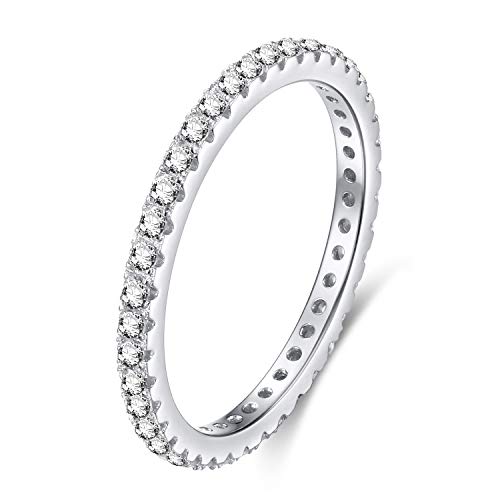 EAMTI 925 Sterling Silver Wedding Band Cubic Zirconia Stackable Eternity Engagement Ring Size 6