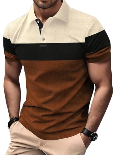SOLY HUX Men's Golf Shirt Color Block Letter Print Short Sleeve Collared Shirts Work Casual Shirts miniatura 1