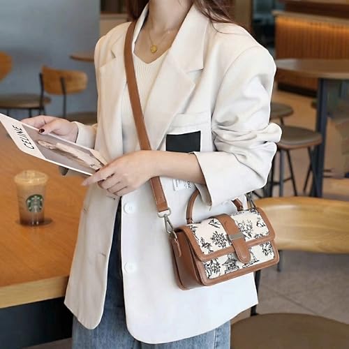Image of EXOTIC Rosetta Structured Sling Bag for Women | Printed Panel Handbag with Top Handle & Detachable Crossbody Strap | Multi-Compartment Satchel Purse