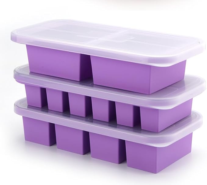 Silicone Freezer Tray with Lid 3 Pack – BPA Free Silicone Freezer Moulds & Food Storage Containers for Meal Prep, Soup, Sauce, Rice & Broth – Ice Cube Tray with Lid/Ice Block Moulds Set