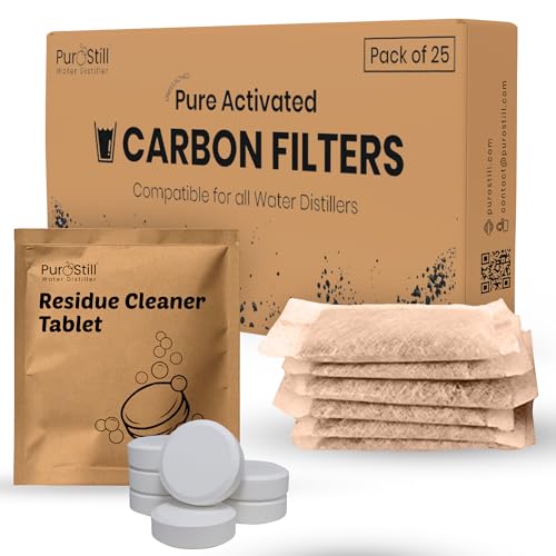 PurOstill® Bundle Pack for All Water Distillers | 100% Removal of Residue & Limescale | 2-in-1 Descaling & Protection (16 Powerful Residue Tablets + 25 Unbleached Carbon Filters for Water Distillers) PurOstill® Bundle Pack for All Water Distillers | 100% Removal of Residue & Limescale | 2-in-1 Descaling & Protection (16 Powerful Residue Tablets + 25 Unbleached Carbon Filters for Water Distillers)