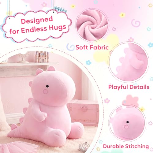 Image of VHYHCY Cute Dinosaur Plush Toys, Fat Dinosaur Stuffed Animals, Soft Plush Dino Plushie, Birthday Gifts for Kids Girls Boys Pink 8 inch