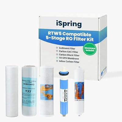 iSpring RTW5 Compatible Reverse Osmosis Water Filter Replacement Kit 1-Year 5-Stage Set with 50 GPD Membrane for iSpring RTW5 RO Systems Includes Pre and Post Filters
