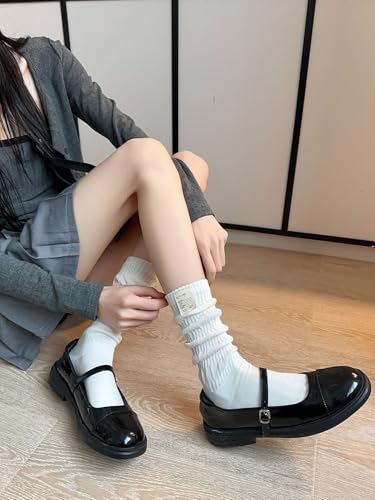 Image of Women's Ruffle Frilly Slouchy Socks, Soft Cotton Cute Solid Color Crew Socks Light Blue