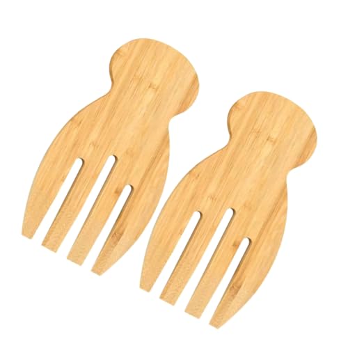 OUNONA Handmade Bamboo Salad Server Set of 2 Pasta Fork Salad Tongs for Easy Serving Cooking