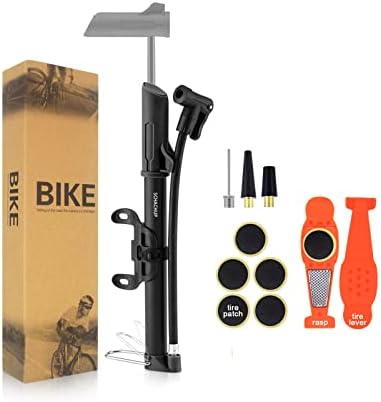 Mini Bike Pump and Tire Repair Kit, Convertible Presta and Schrader Valve, 120 PSI Bicycle Air Portable Inflator with Nozzle Kit, Frame Mount for Mountain Bike BMX