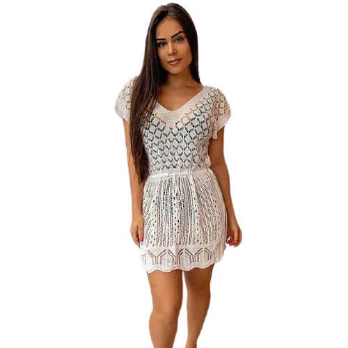 Vestido Saída De Praia Curto Fenda Ajustável Moda Tricot confortável verão (branco)