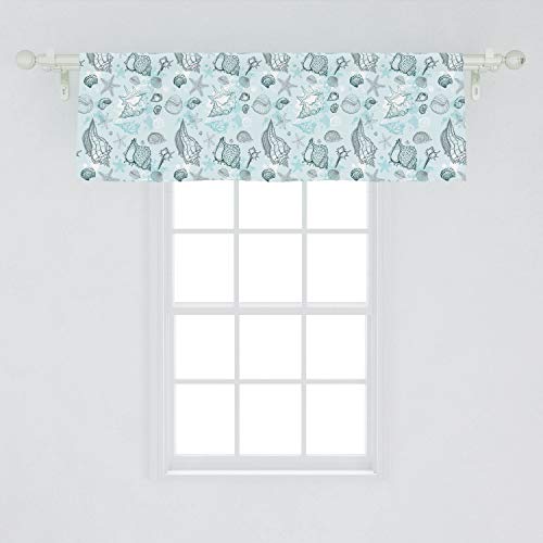 Lunarable Pale Blue Window Valance, Grunge Sea Underwater Life Shells Starfishes Sketchy Maritime Art, Curtain Valance For Kitchen Bedroom Decor With Rod Pocket, 54" X 18", Blue Teal #TOP1