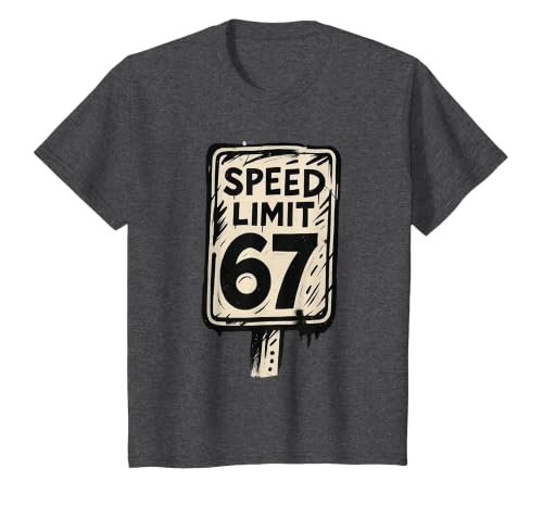 67 Speed Limit Sign Gen Alpha 67 Meme T-Shirt, Youth, Dark Heather Grey, Large