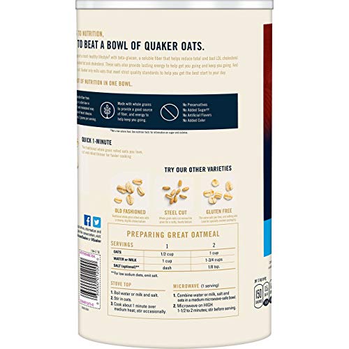 Image of Quaker, Quick 1 Minute Whole Grain Oats, 42 Oz