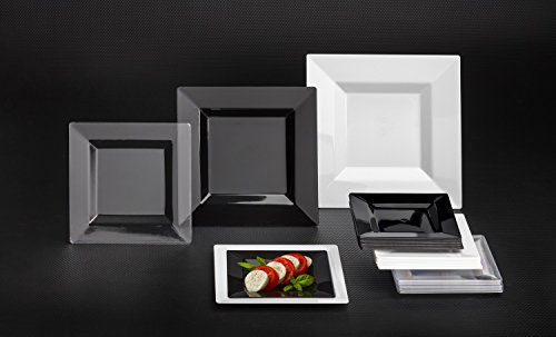 Party Essentials Party Supplies Disposable Classic Square Plastic Plates For Wedding/All Occasions, 6.5", 70-Count, Black #TOP2