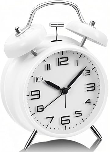Image of Analog Alarm Clock 4-Inch Super Silent Non-Ticking Small Clock with Night Light | Battery Operated Simple Design Bedside Tabletop Desk Clock for Bedroom Home Office (White)