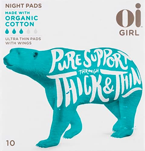 Oi Girl Organic Cotton Pads, Box of 10 Night Pads, Ultra-Thin and Winged, Individually-Wrapped image 2