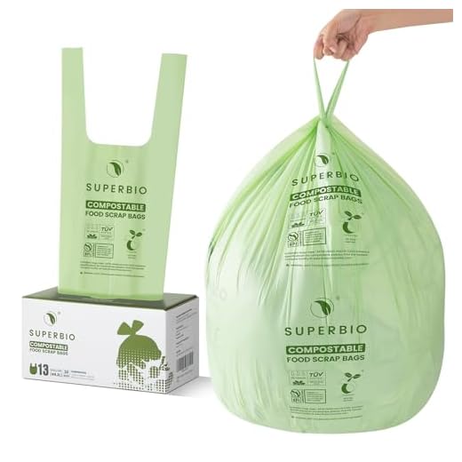 SUPERBIO 13 Gallon Compostable Handle Tie Tall Kitchen Garbage Bags, Heavy Duty Food Scrap Trash Bags Certified by BPI Meeting ASTM D6400 Standards, Eco-Friendly and Convenient, 30 Count
