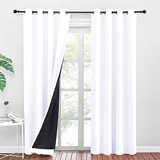 PONY DANCE White Blackout Curtains - Eyelet Full Blackout Curtains with Black Liner for Thermal Insulated & Privacy Protected Door Curtain Drapes for Living Room, 1 Pair, 52 inch by 84 inch, White