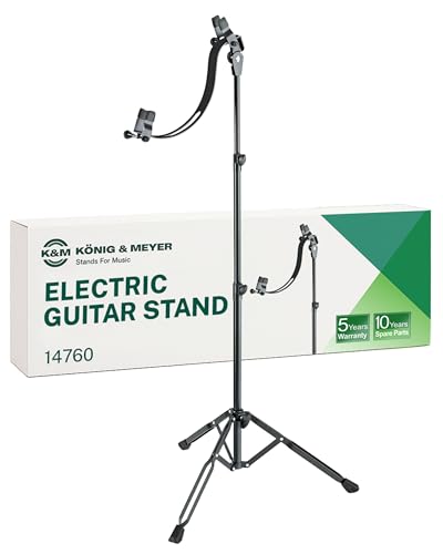 K&M Konig & Meyer 14760.000.55 Performer Electric Guitar Stand - Heavy Duty 2-way Height Adjustment - Felt-lined Instrument Support Arm Folding Guitar Stand Design - For Adult / Young Musicians