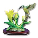 BANBERRY DESIGNS Hummingbird Figurine in Flight Porcelain with Lily Flowers on Wood Base