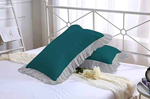 Image of YRM Bedding's Ruffle Beautiful Pillow Cover | Super Soft Elegant Premium Microfiber Frill Pillow Cover Set of 2 (17 inchx27 inch Inches) (Teal /Silver Grey)