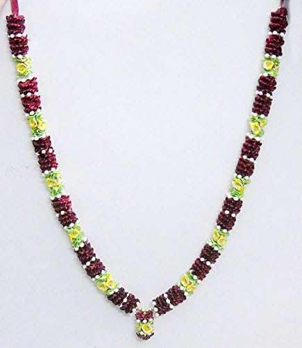 Magenta & Golden Large Big Ribbon Artificial Floral Garland Hindu God Mala India