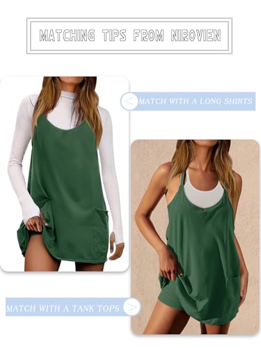 Image of Nirovien Womens Tennis Dress Workout Mini Dress with Shorts Sleeveless Spaghetti Straps Golf Athletic Dresses