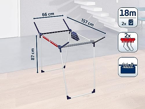Leifheit Standtrockner Pegasus 180 Solid Plus mit stabilem Stand, Wäscheständer für Lange Wäsche, Flügelwäschetrockner für platzsparende Aufbewahrung