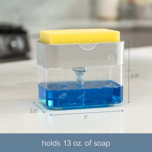 Image of S&T INC. Dish Soap Dispenser and Sponge Holder, Silver