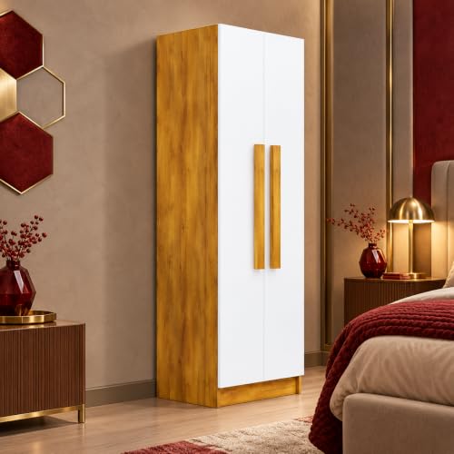 Image of Bniture Wooden Almirah for Clothes, Door for Bedroom, 2 Door Wardrobe with 4 Shelves Huge Storage Space (46D x 60W x 182H CM) | 3 Year Warranty (Giant Wood & Frosty White)