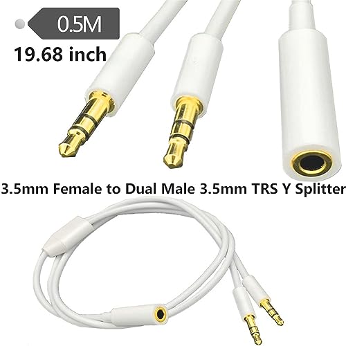 Splitter audio 3.5mm 1 hembra a 2 macho blanco 0.5m miniatura 6