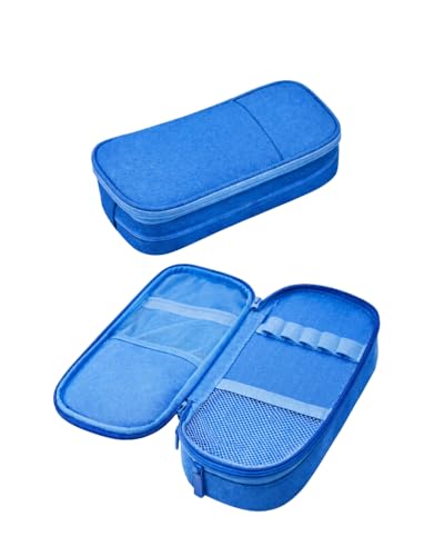 Estojo Escolar Grande com Divisórias e Zíper – Organizador de Canetas Multifuncional para Escola, Faculdade e Escritório - Várias Cores (Azul)