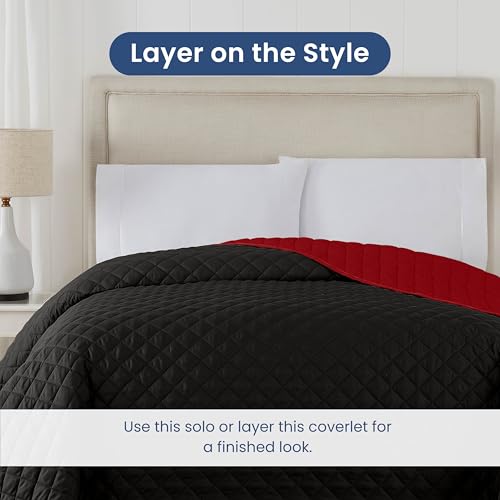 Image of Martex Reversible Coverlet, Full Queen, Ebony /Red | Lightweight, Durable, Soft, Easy Care, Reversible