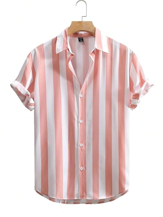Image of Men's Striped Slim Fit Half Sleeves Stratchable Printed Shirt