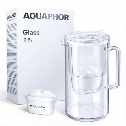AQUAPHOR Jarra Filtradora de Agua Vidrio Blanco 2.5L con 1 Filtro MAXFOR+