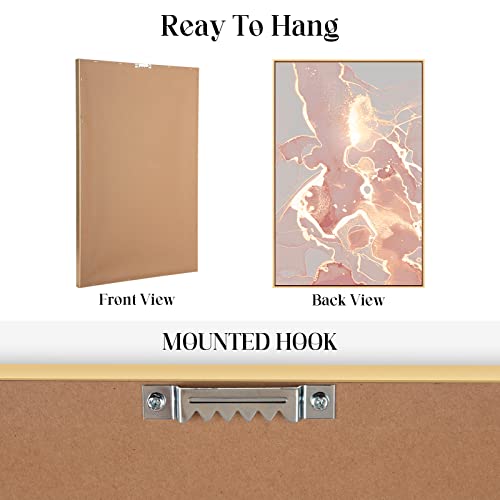 3Pcs Canvas Wall Art, Large Pink And Rose Gold Wall Decor Abstract Geometric Luxury Gold Framed Wall Painting Glitter Gold Blush Marble Big Print Artwork For Living Room Bedroom Home Decor 16X24 Inch #TOP4