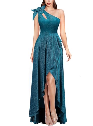 VFSHOW Womens 3D Flower One Shoulder Prom Formal Wedding Guest A-Line Maxi Dress 2023 Evening Split Cutout HI-LO Long Gown