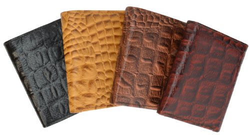 MARSHAL Crocodile Print Cowhide Leather Trifold Wallet with Center Id window & Credit card Slots3