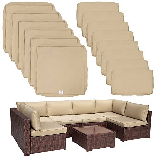 14 Pack Outdoor Patio Cushions Pillow Replacement Covers Fit For 7 Pieces 6-Seater Wicker Rattan Furniture Conversation Set Sectional Sofa Chair Set,Water-Resistant Fadeless,Khaki-Covers Only #TOP14