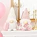 WDS WONDROUS Valentine Gnomes Plush Decor with Lights Decorations for Home, Pink & White Stuffed Gnomes with Glowing Nose - LED Nordic Elf Doll Set for Valentines Day Decor, Gift for Women