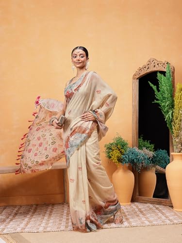 Image of Amazon Brand - Anarva Pattu Art Silk Woven Ready To Wear Saree Pink