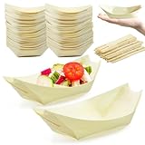 Bamboo Wooden Boat 200 Packs With 200 pcs Bamboo Stickers Middle size 5 Inches