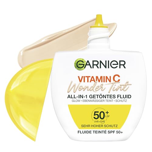Garnier Vitamin C Wonder Tint All-In-1 Getöntes Fluid Hell Skin Tint mit LSF 50+ Getönte Tagescreme für strahlenden Glow & ebenmäßigen Teint Feuchtigkeitspflege mit Niacinamid & 5% Glycerin 40ml