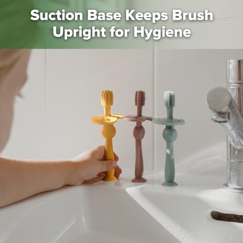 Image of haakaa 360 Baby Toothbrush with Suction Base - Mustard