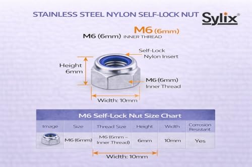 Image of SYLIX M6 Thread Stainless Steel Nylon Self-Lock Nut (pack of 25pcs)