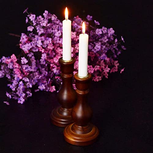 Rustic Tall Wooden Candlesticks, Taper Candle Holder Stand, Rounded Turned Columns Country Style For Fireplace Mantel Home Decor, Set Of 2 #TOP1